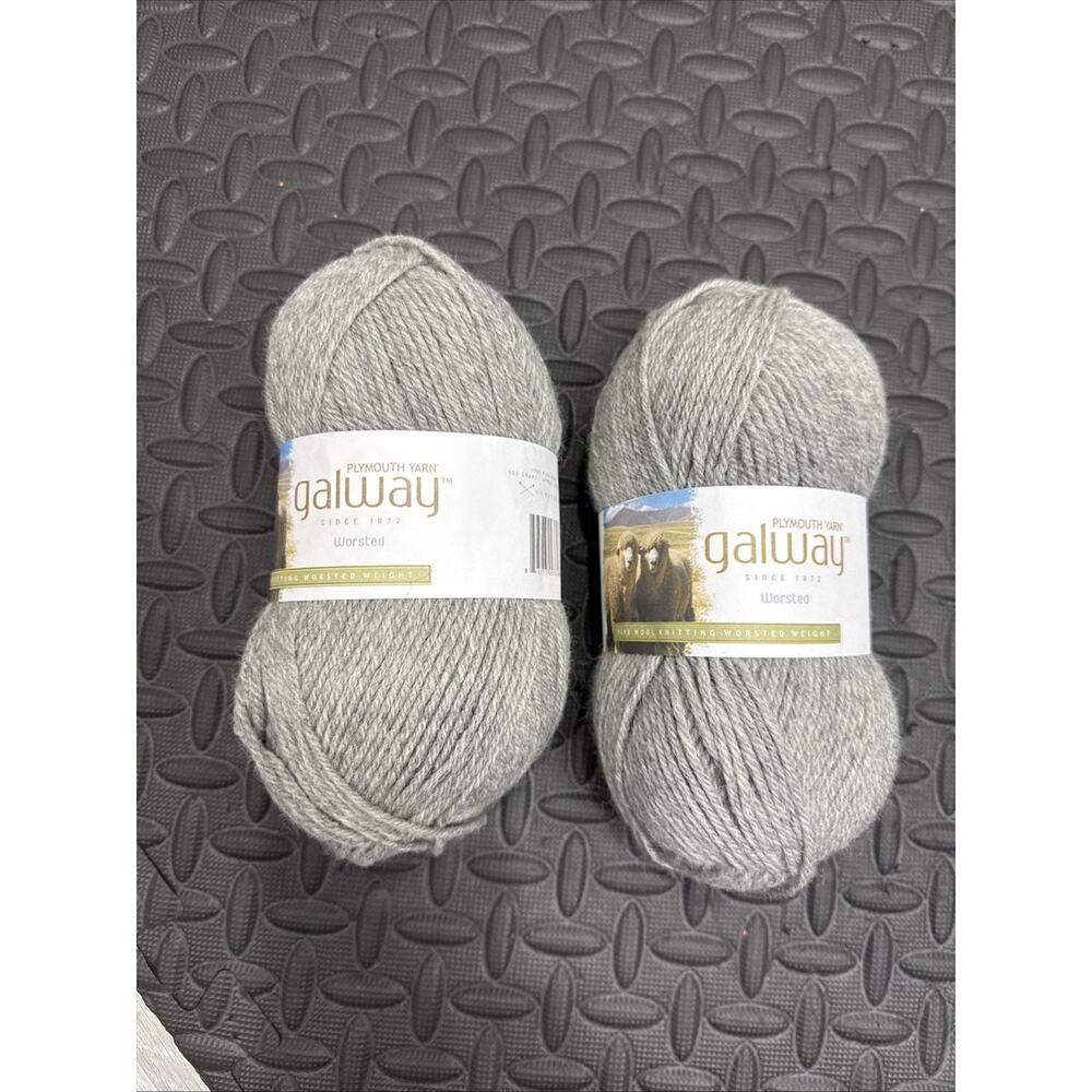 Plymouth Yarn Galway Worsted Yarn Lot Of 2 Color 702 Light Gray Heather
